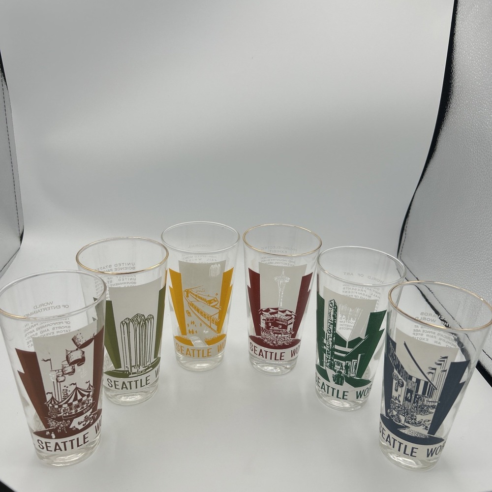 Vintage 1962 Seattle Worlds Fair Clear Glasses Set of 6 Souvenir
